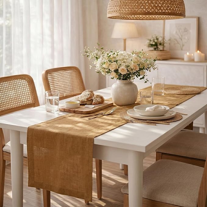 Solino Home Linen Table Runner 90 Inches Long - 100% Pure Linen Tobacco Brown Table Runner 14 x 90 Inch - Diana Medium Weight