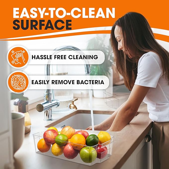 Cheer Collection Clear Refrigerator Organizer Bins - BPA Free Transparent Storage Bins for Pantry, Fridge, Tools & Cabinets Organization, 14.5’’ Long (Set of 4)