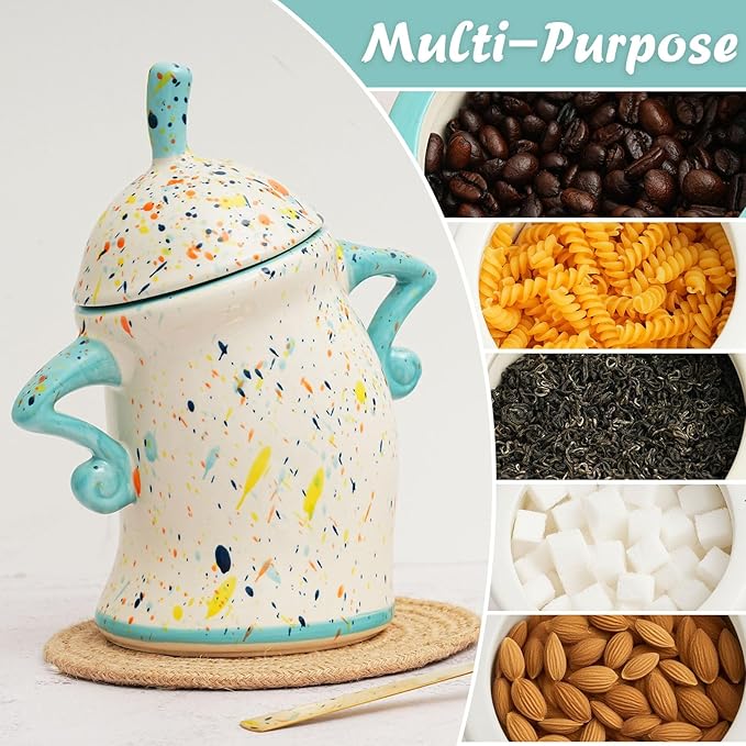 Canister With Attitude - Airtight Ceramic Kitchen Storage with Hands on Hips Design, Ideal for Flour, Sugar, Coffee, Tea & Beans, Sealed & Leak Proof (Cyan)