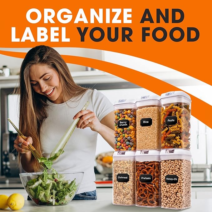 Cheer Collection Airtight Food Storage Containers, Kitchen Storage Containers for Pantry, Set of 6 Food Containers with Lids Airtight, Pantry Storage Containers & Organizers with Lids, 12L, White