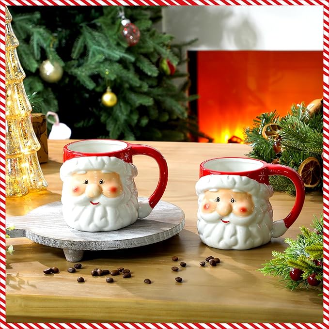 Sliner 6 Pcs Christmas Santa Coffee Mugs 16 oz Vintage Santa Claus Heads Ceramic Mug Christmas Themed Design Cup Set for Coffee Tea Hot Chocolate Xmas Holiday Gifts (Red)