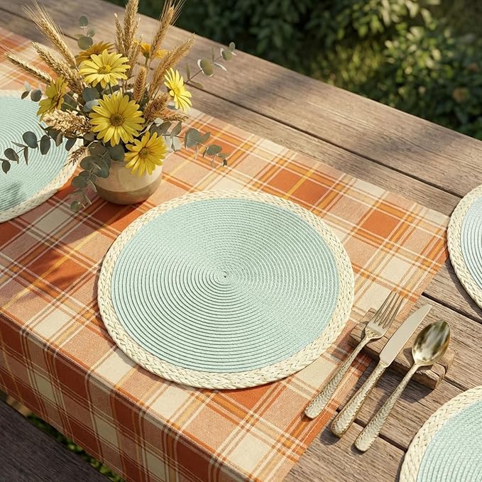 Noctiflorous Braided Round Placemats Set of 6, 15 Inch Woven Table Mats, Non-Slip Washable Place Mats for Kitchen Dining Table Decor (Mint Green, 6)