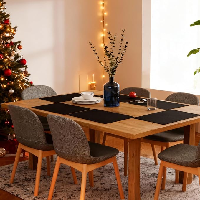 Encasa XO Dining Placemat Set of 6 | Solid Black Color | Fine Ribbed Cotton Table mat | Size 19x13 in | Machine Washable