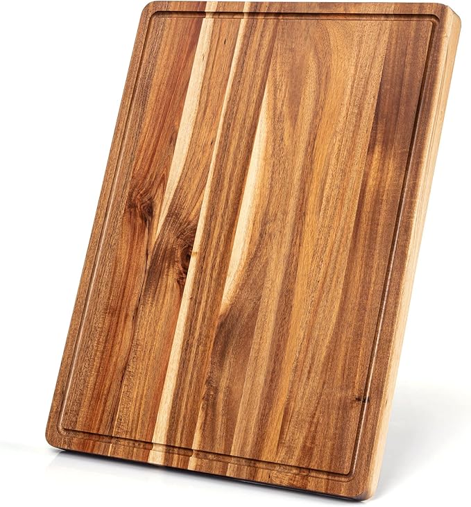 GarveeHome 1.5" Thick Acacia Wood Cutting Board, 20" x 15" Chopping Board for Kitchen, with Juice Groove and Handle, Reversible