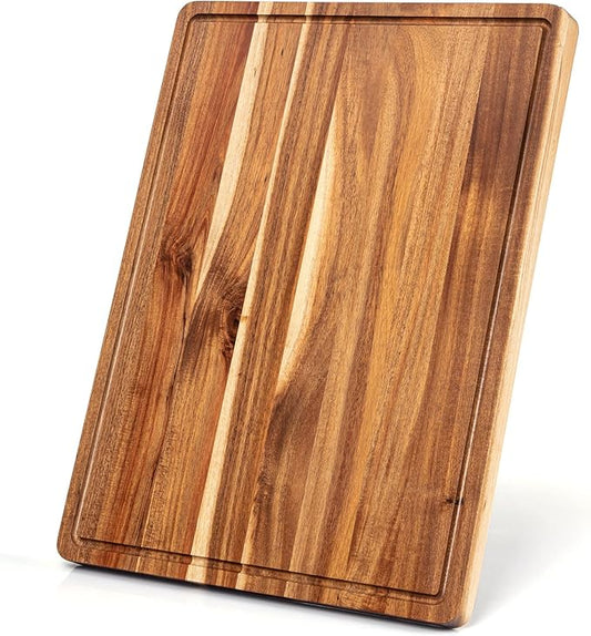 GarveeHome 1.5" Thick Acacia Wood Cutting Board, 20" x 15" Chopping Board for Kitchen, with Juice Groove and Handle, Reversible