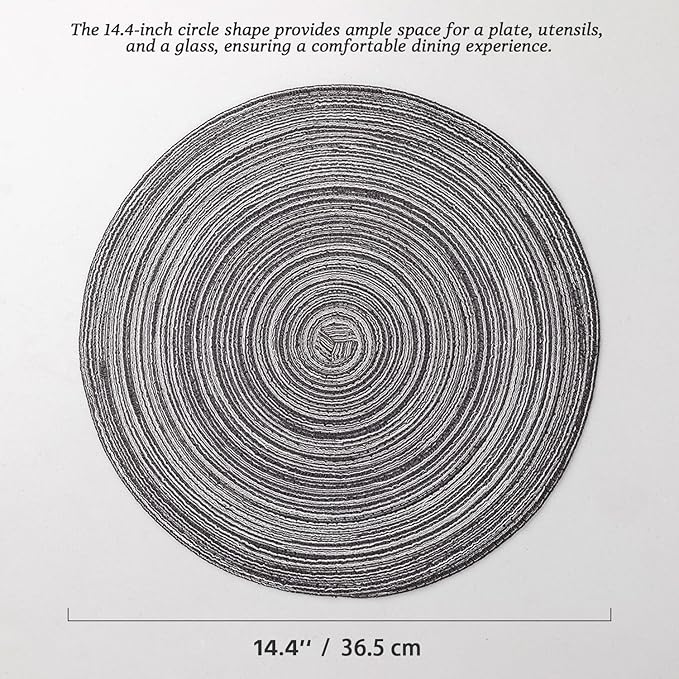Round Placemats Set of 8 Woven Placemats Washable Braided Table Mats for Dining Table Heat Resistant Non-Slip Circle Place Mats(Mixed Gray)