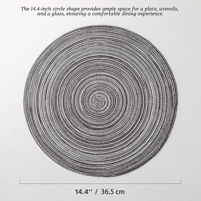 Round Placemats Set of 12 Woven Placemats Washable Braided Table Mats for Dining Table Heat Resistant Non-Slip Circle Place Mats(Mixed Gray)