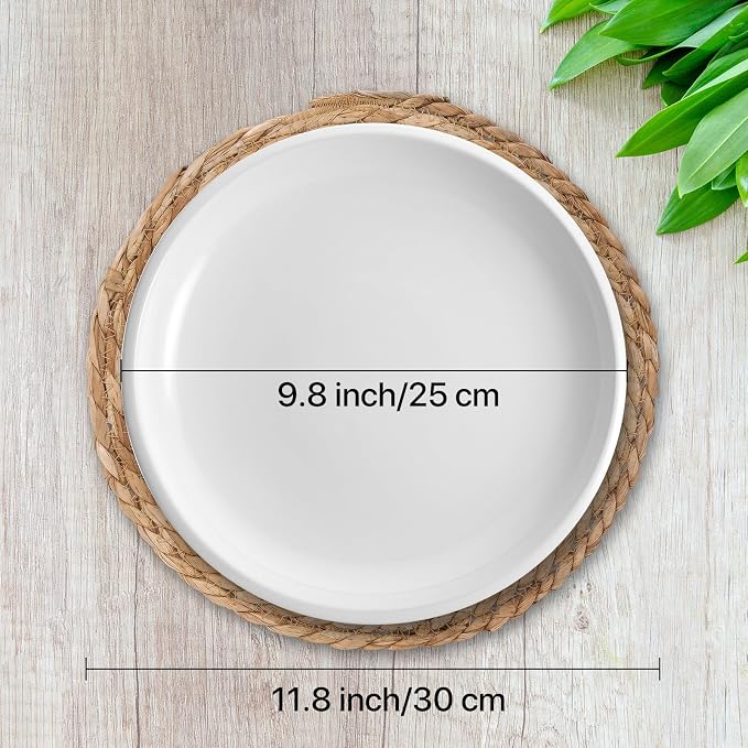 Round Woven Placemats Set of 6, with 72 Inches Long Farmhouse Macrame Table Runner Burlap Cotton Linen Table Runners Chargers for Dinner Plates, Beige & Brown