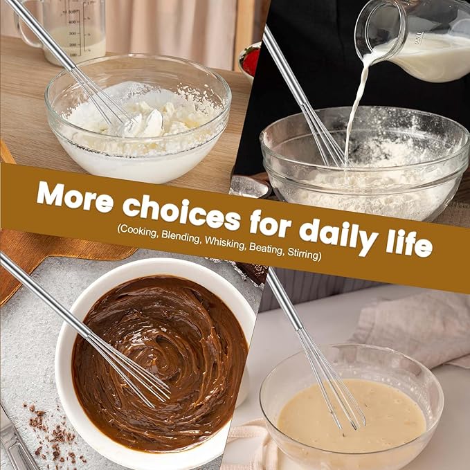 1 pcs Mini Whisks Stainless Steel Skinny Whisk Egg Beater Wire Whisks Portable Kitchen Tiny Whisk for Cooking Blending Whiping Beating Stirring (10.4 Inches)