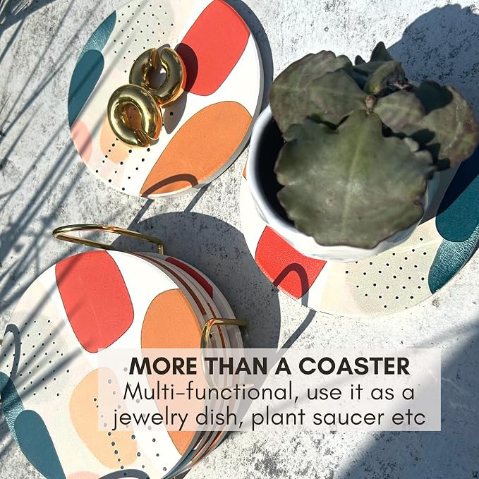 Colorful Ceramic Marble Coasters Set of 6, Cute Moisture Absorbing Coaster, Coffee Table Decor, Stone Absorbent Drink Coasters