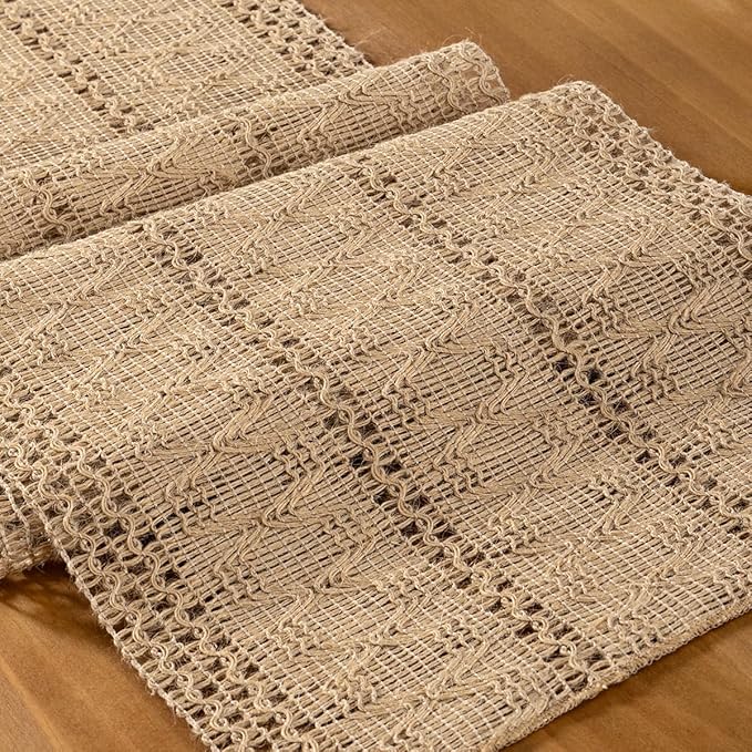 MLMC Burlap Boho Table Runner Farmhouse Burlap Jute Table Runner 60 inch Long Rustic Woven Table Centerpiece Decor for Dinning Kitchen Wedding Bridal Shower Eveyrday Use 12x60 Inch