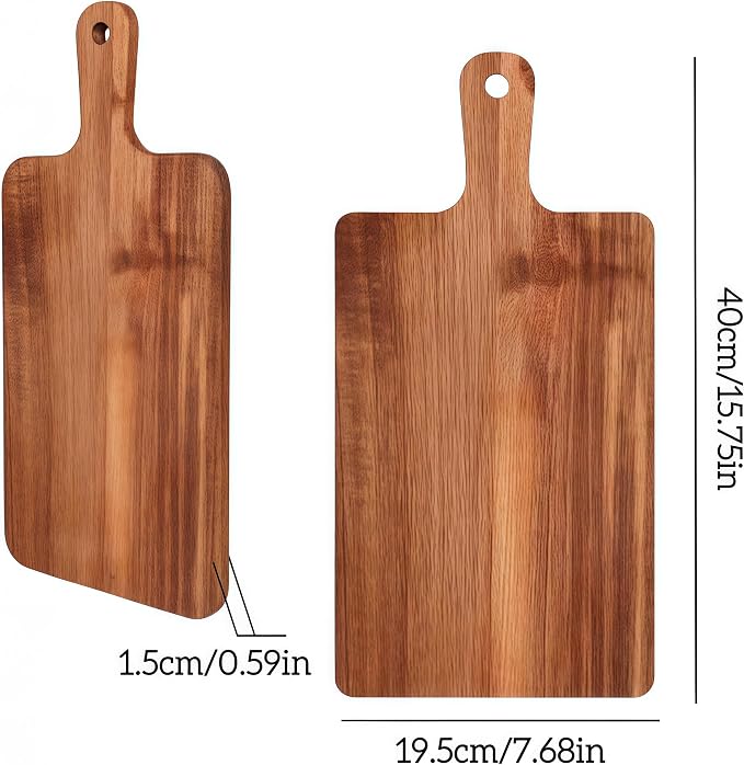Acacia Wood Cutting Board with Handle, 16x8 Inch Large Kitchen Chopping Board for Meat and Cheese, Butcher Block Serving Tray for Charcuterie, Bread and Fruit