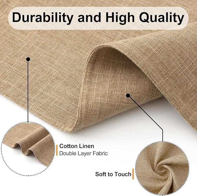 Homaxy Cloths Placemats for Dining Table Set of 12, Heat Resistant Washable Cotton Linen Blend Table Mats, Easy to Clean Place Mats for Indoor Outdoor Party Kitchen Decoration, 13" x 19", Flaxen