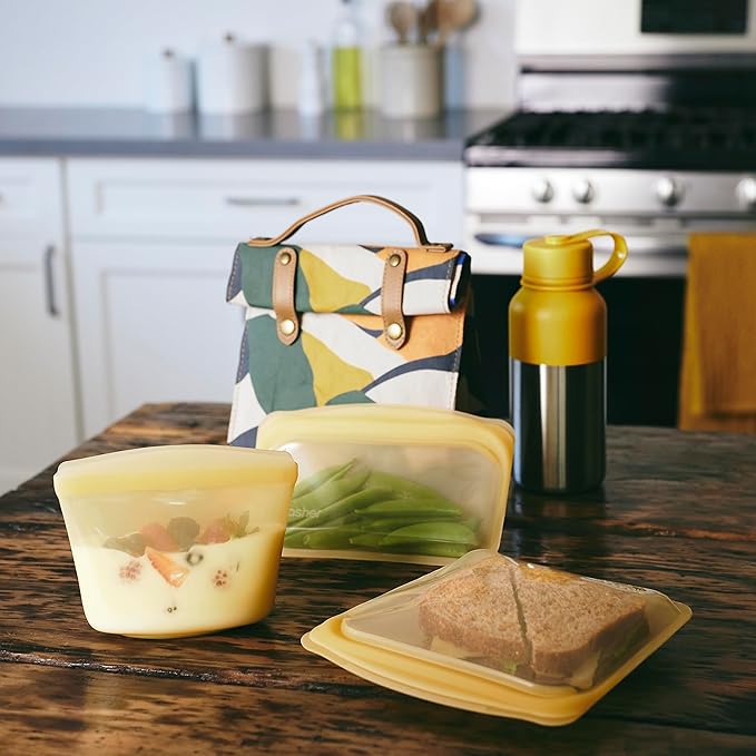 Stasher Silicone Reusable Storage Bag, Sandwich Bag, Reusable Freezer Bags, Microwave, Dishwasher, Oven Safe, Sous Vide, Lunch Container, Eco Friendly, Leak-free, Food Storage Bags, 28oz, Yellow | Reusable Food Bag