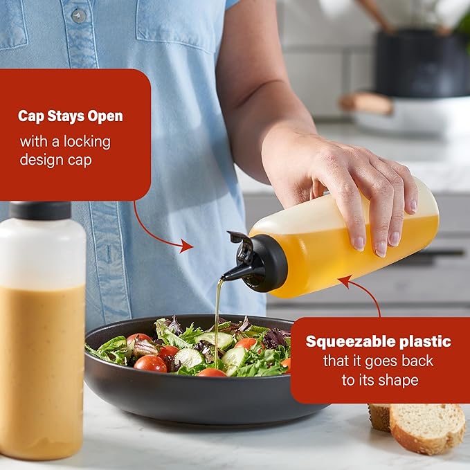 Condiment Squeeze Bottles for Sauces and Liquids – 16 oz Plastic Refillable Squirt Bottles for Ketchup, Oils, and Condiments – Multipurpose Condiment Containers for Kitchen, BBQ & Cooking - 2 Pack
