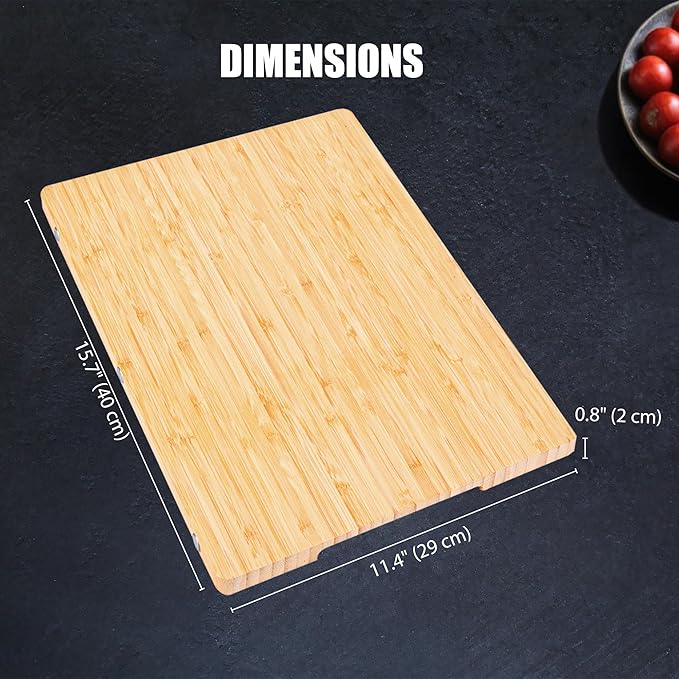 Large Bamboo Cutting Board with Handle – TRULY Non Toxic Glue Free 0.8" Thick Wood Chopping Serving, Pre-Oiled, Kitchen Essential Gift 15.7"x11"/ 40x29cm - Dishwasher Safe [New 2026 Upgrade]