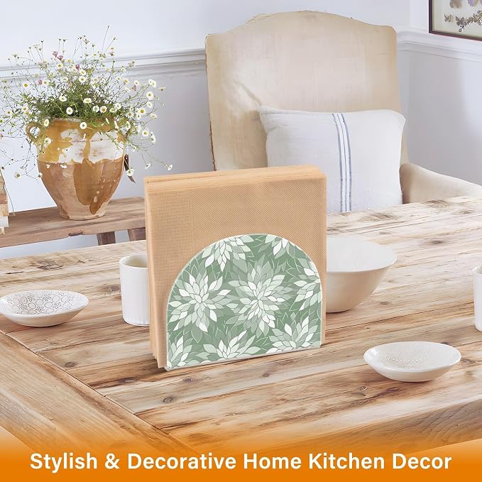Sage Green and White Geometric Dahlia Flowers Napkin Holder for Table Acrylic Vertical Napkin Holders for Paper Napkins Decor Napkin Dispenser for Home Party Dining Cocktail Kitchen Accessories