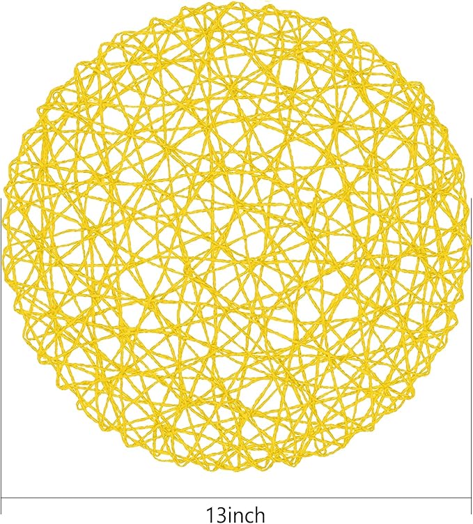 AHHFSMEI Paper Braided Round Placemats Set of 8 Natural Non-Slip Heat Resistant Table Mats for Dining Tables Woven Indoor Outdoor Place mats for(Yellow,8)