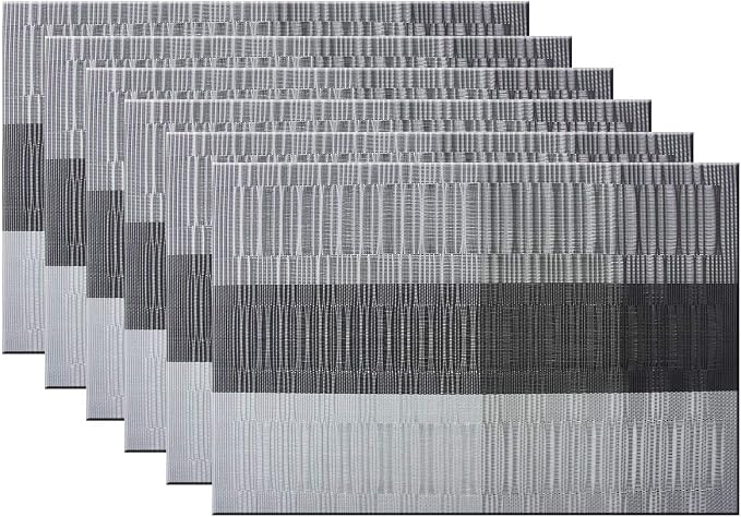 Place Mats Indoor Set of 6 Washable Outdoor VinylPlacemats Easy to Clean PVC Placemat (Black)