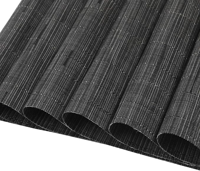 SHACOS Small Round Table Placemats Set of 5 Woven Vinyl Wedge Placemats with Centerpiece Round Table Mats Heat Resistant Wipe Clean (5, Black Gray)