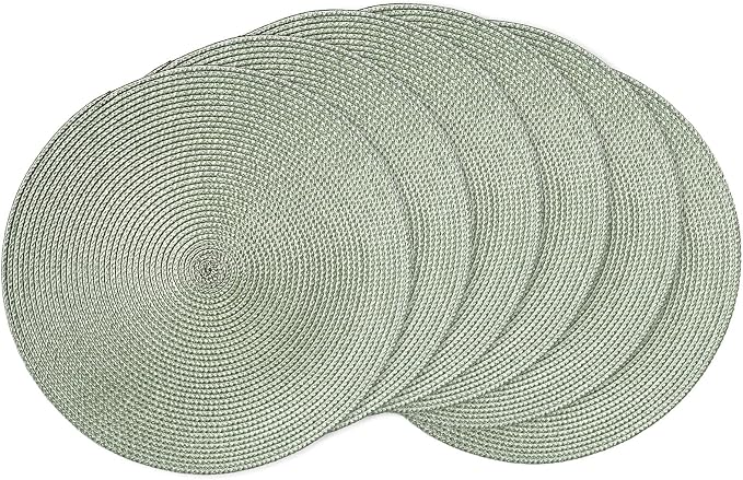 AHHFSMEI Round Placemats Set of 6 Heat Resistant Washable Non-Slip Woven Braided Table Mats for Dining Table Kitchen & Home Decor (Sage Green)