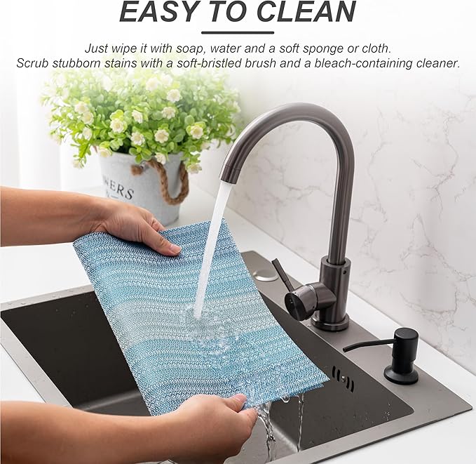 CADONO Placemats Set of 4 Washable Indoor/Outdoor Vinyl Place Mats for Dining Table Durable Non-Slip Heat Resistant PVC Weave Table Mats（Ocean Geode）