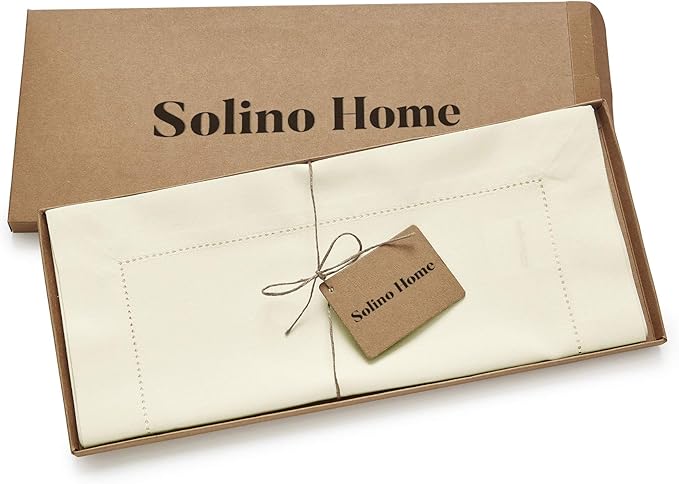 Solino Home Ivory Table Runner 36 Inches - Cotton Linen Hemstitch Coffee Table Runner 14 x 36 Inch Ideal for Dresser Tables - Spring, Summer