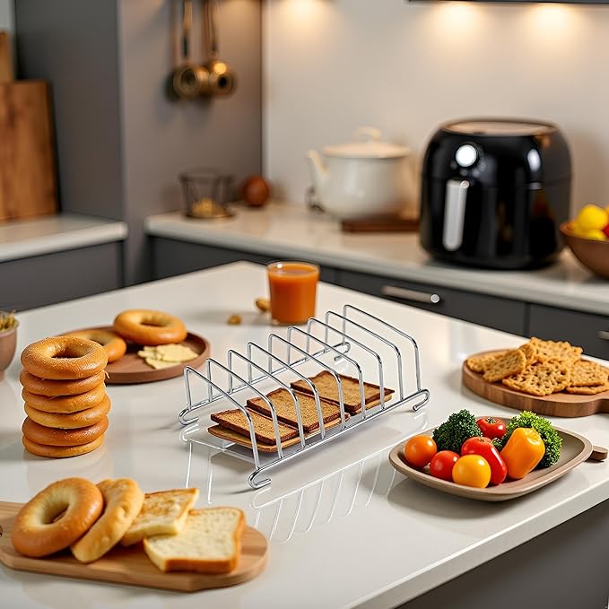 Silver 8 Holes Stainless Steel Tool Toast Cooling Grid Bread Rack Rectangle Air Fryer Accessories Organizer Safe Healthy Stainless Steel Toast Rack Baking Tools and Accessories(ZS489), 3
