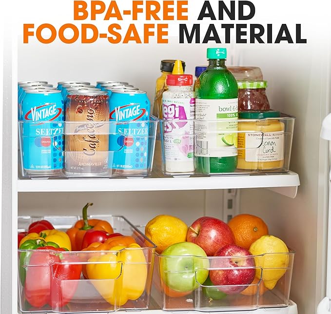 Cheer Collection Clear Refrigerator Organizer Bins - BPA Free Transparent Storage Bins for Pantry, Fridge, Tools & Cabinets Organization, 14.5’’ Long (Set of 4)