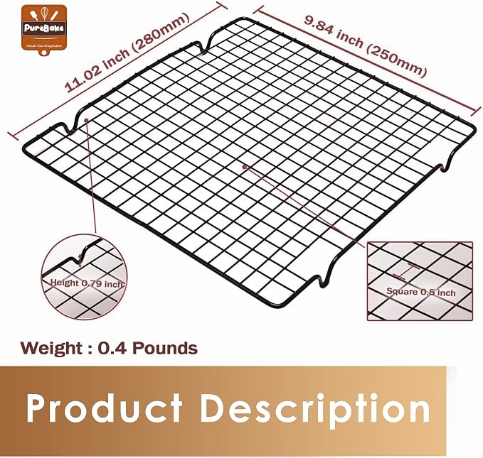 Premium SGC Certified Baking Cooling Rack, Cookie Cooling Racks for Cooking, Baking, Roasting, Grilling, Drying, Oven Safe Wire Rack, 11" * 10" Small Squares Grids