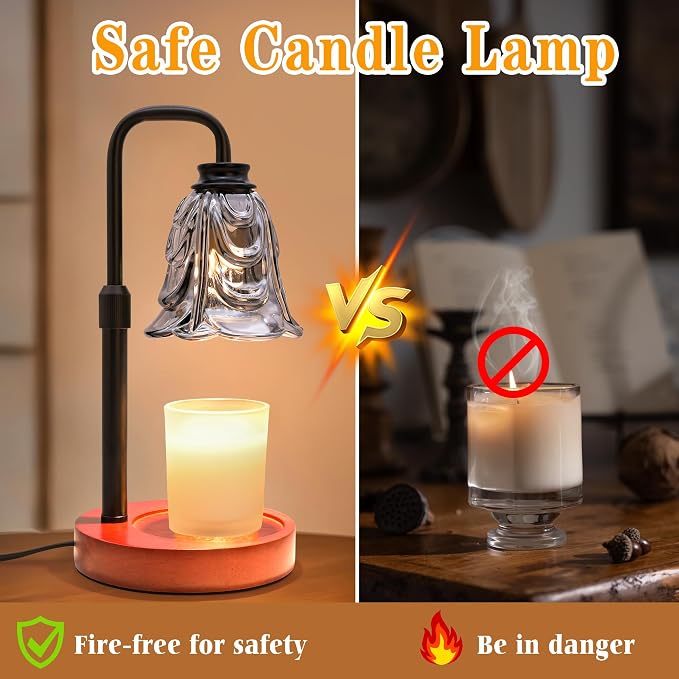 XJZJY Candle Warmer Lamp with Timer Dimmer, Adjustable Height Black Tulip Candle Wax Warmer, Christmas Birthday Gift for Mom Women, House Warming Gifts for New Home Bedroom Decor,Flower Black