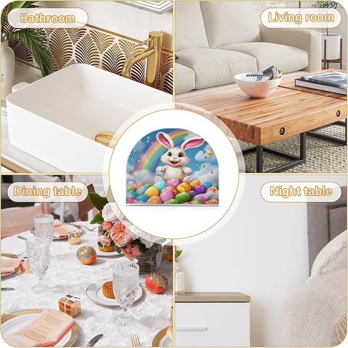 Qilmy Beautiful Rainbow Easter Bunny Napkin Holder for Tables –Napkin Holders for Kitchen, Table Napkin Holders, Cocktail Napkin Holder,Paper Napkins Holder