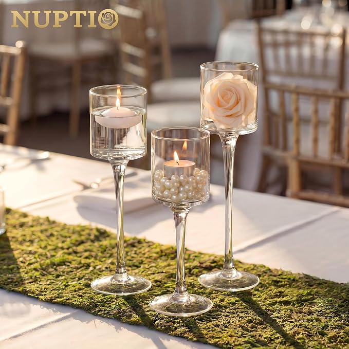 NUPTIO Tealight Candle Holders Bulk: Set of 30 Long Stemmed Candle Stands for Table Centerpiece Decor - Monet Candleholders for Floating Candles