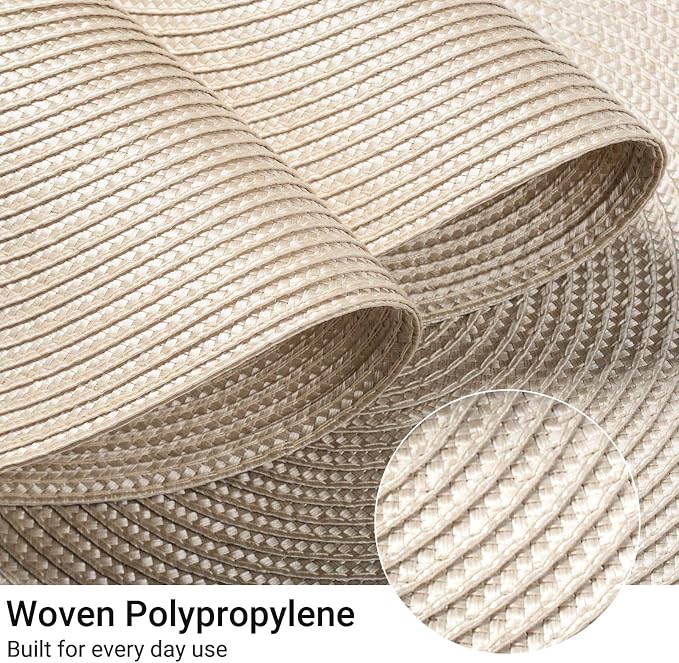 FunWheat Round Braided Placemats Set of 4 Table Mats for Dining Tables Woven Washable Non-Slip Place mats 15inch (Beige, 4pcs)