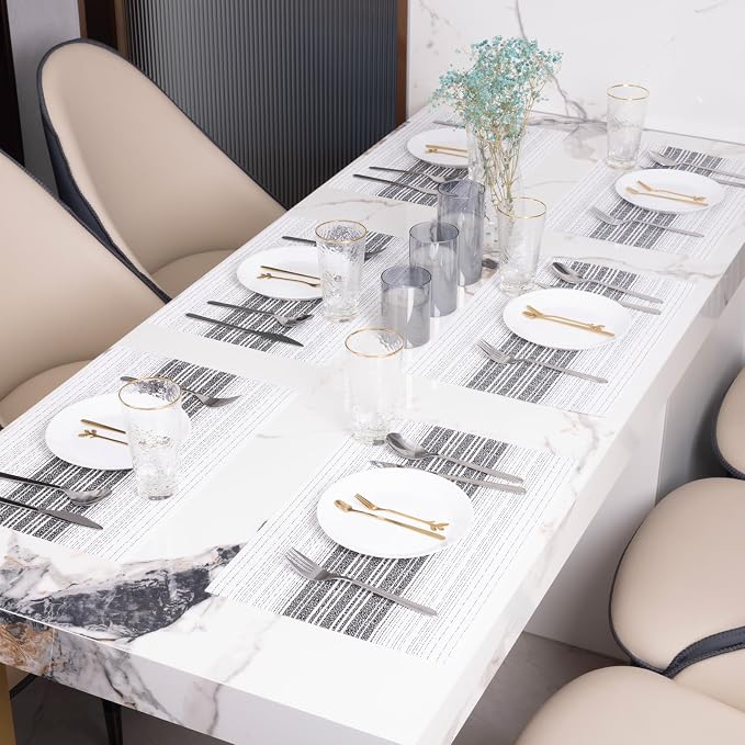 Winknowl Placemats, Set of 6 Heat Resistant Stain Resistant Woven Vinyl Insulation Place mats, Durable Washable Elegant Table Mats for Dining (White)