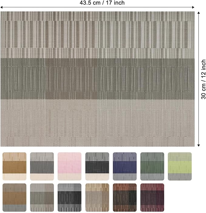 Placemats Set of 6, Vinyl Woven Place Mats Indoor Set of 6 Washable Wipeable PVC Table Mats Heat-Resistant Non Slip Placemat for Kitchen Dining Outdoor Table (Gray Dark Gray, Set of 6)
