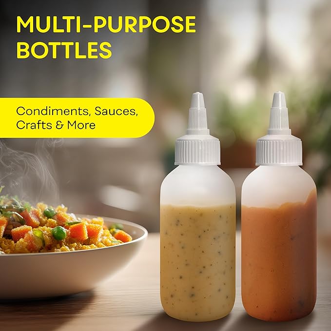BRIGHTFROM Condiment Squeeze Bottles - 4 OZ Squirt Empty Bottles, Twist Top Cap, Leak Proof - Great for Ketchup, Mustard, Syrup, Sauces, Dressing, Oil, Arts and Crafts, BPA-FREE Plastic - Pack of 2