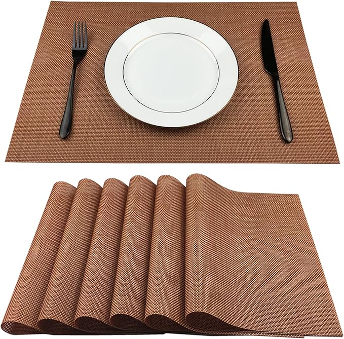 WAZAIGUR Placemats,Easy to Clean Crisscross Woven Vinyl Place Mats Durable Non-Slip Heat Resistant Table Mats,Placemats for Kitchen Table Set of 6,Rust Red