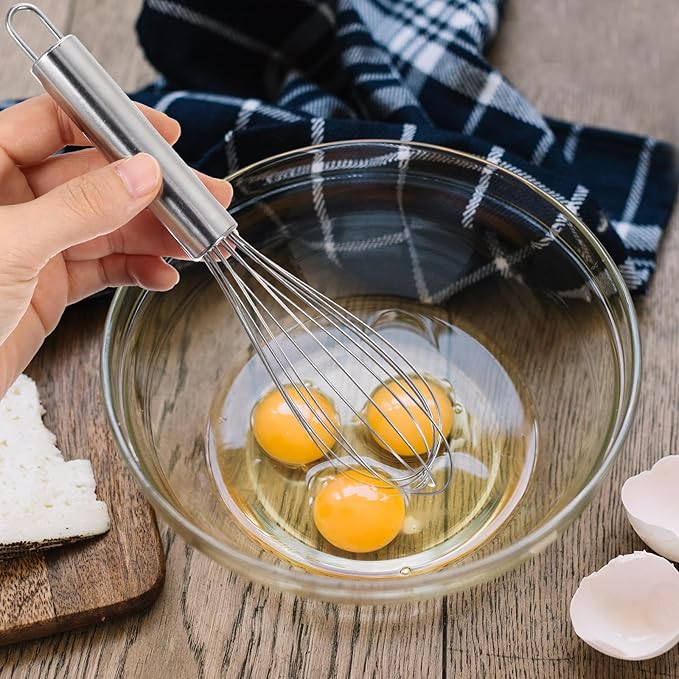 Ptwola Stainless Steel Whisk Professional Whisk for Kitchen Cooking Ergonomic Handle Dishwasher Safe Perfect for Blending, Whisking, Baking, Beating (8 inches Silver)
