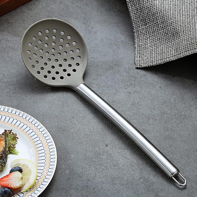 Berglander Skimmer, Non-stick Silicone Strainer, Kitchen Cooking Skimmers For Non-Stick Cookware, Dishwasher Safe, Easy to Clean