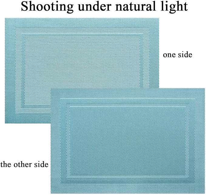 PIGCHCY Heat Insulation Non Slip Plastic Placemats,Washable Easy to Clean Woven Vinyl Kitchen Stain Resistant Placemats for Dining Table Set of 6 (Sky Blue)