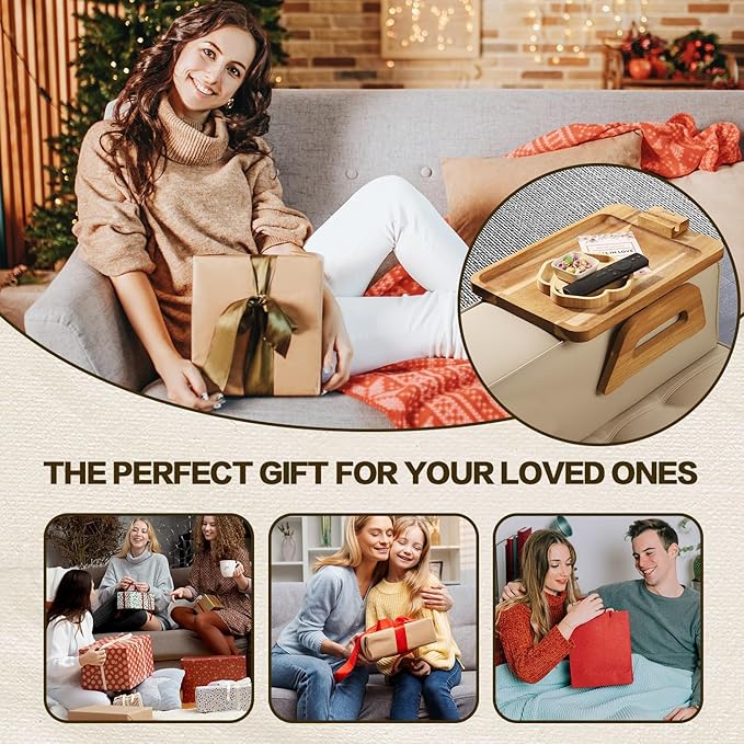 Acacia Wood Sofa Armrest Tray -Sofa Arm Tray Table Clip - Couch Arm Table for Wide Couches - Wooden Side Tables for Small Spaces for Eating and Drink