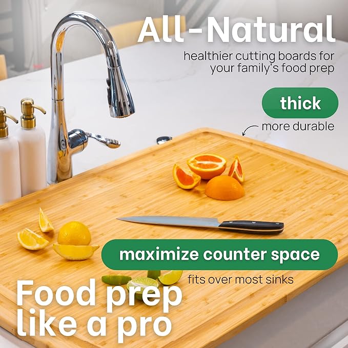 4XL Bamboo Butcher Block Cutting Board - Extra Large Cutting Boards for Kitchen 36 x 24 - Wood Countertop 24 x 36 Cutting Board - Single Tone