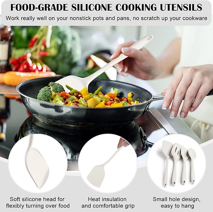 HaWare Kitchen Utensils, 14 PCS Silicone Cooking Utensils Set, Heat Resistant Kitchen Utensils for Non-stick Cookware, Kitchen Gadgets Tools with Spoons, Spatulas, Whisk, Dishwasher Safe (White)