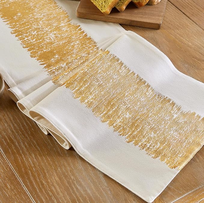 Metallic Style Table Runner, Cotton and Linen Gold Table Runners 48 inches Long,Pre-Pressed Metal Striping Process, Birthday Wedding Decorations for Home Living Room Decor(Gold, 13"x48")