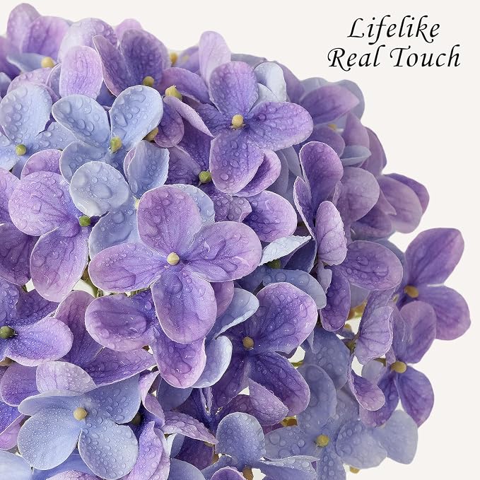 JINWOE Bright Purple Boho Artificial Hydrangeas Flowers,4Pcs 20" Real Touch Lifelike Silk Artificial Hydrangeas, Full Fake Flowers for Bouquet Table Centerpieces Spring Wedding Indoor Home