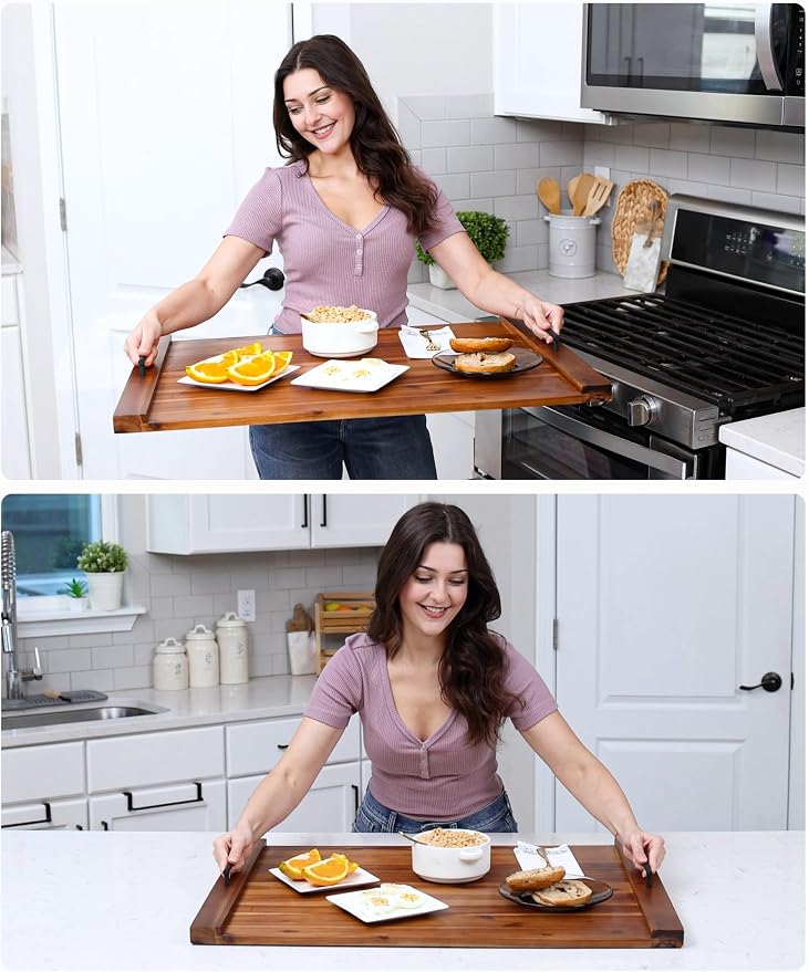 TIDITA Acacia Wood Stove Top Covers for Electric Stove - Wooden Noodle Board for Gas Stovetop - Stove Top Covers for Gas Burners - Wooden Kitchen Sink Cover for Counter Space & Decorative Tray