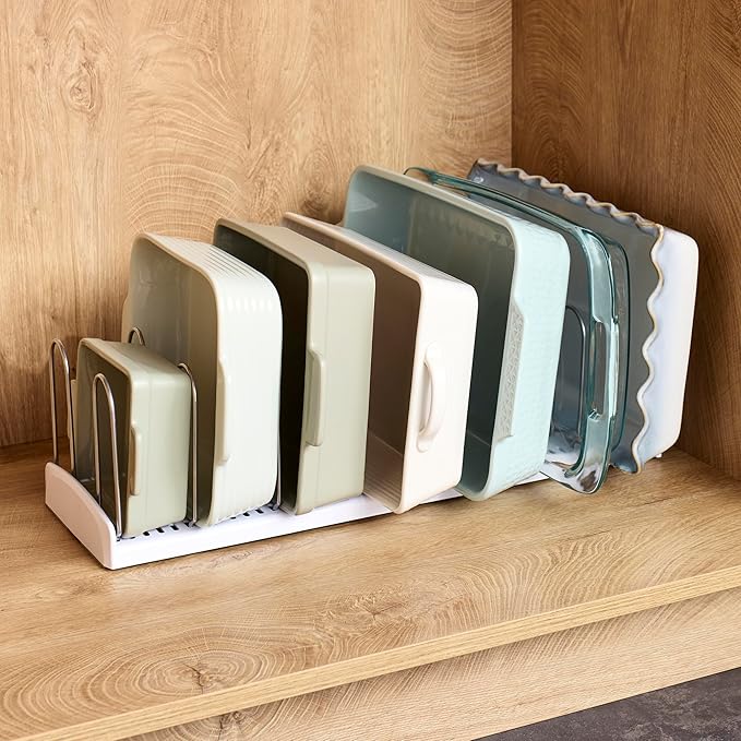 YouCopia StoreMore Expandable Pan and Lid Rack with Steel Wires, 12.5"-22" Wide Adjustable Pan Organizer for Kitchen Cabinet Storage, Premium Edition