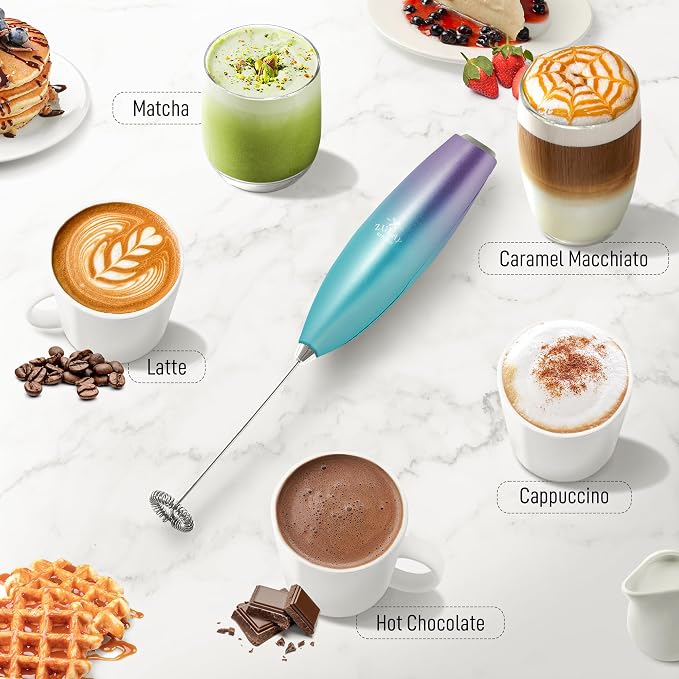 Zulay Powerful Milk Frother for Coffee with Upgraded Titanium Motor - Handheld Electric Whisk, Milk Foamer, Mini Mixer & Coffee Blender for Frappe, Latte, Matcha, No Stand - Faded Purple