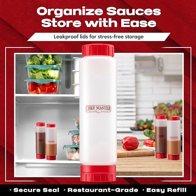 Chef Master 16 Oz. Squeeze Bottles for Sauces (6-Pack) - FIFO, Inverted - Condiment Squeeze Bottles for Liquids, Sauces, Batter & Dressing - Fill & Flip, Refillable - For Restaurants & Diners - 90291